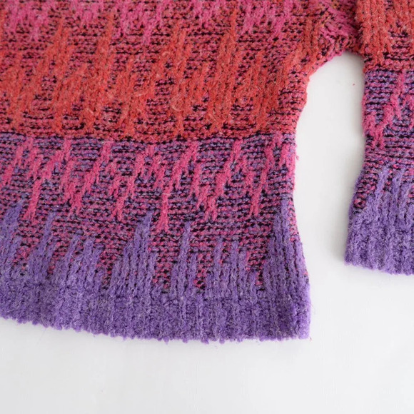 Vintage Haberdasher Purple, Pink, Orange, Red Knit & Yarn  Crewneck Sweater M - Picture 7 of 13
